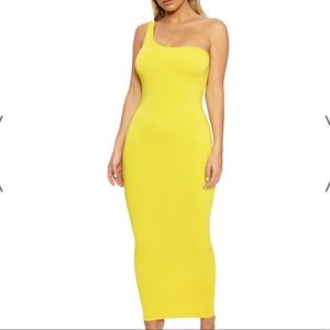 Yellow NakedWardrobe one shoulder maxi dress